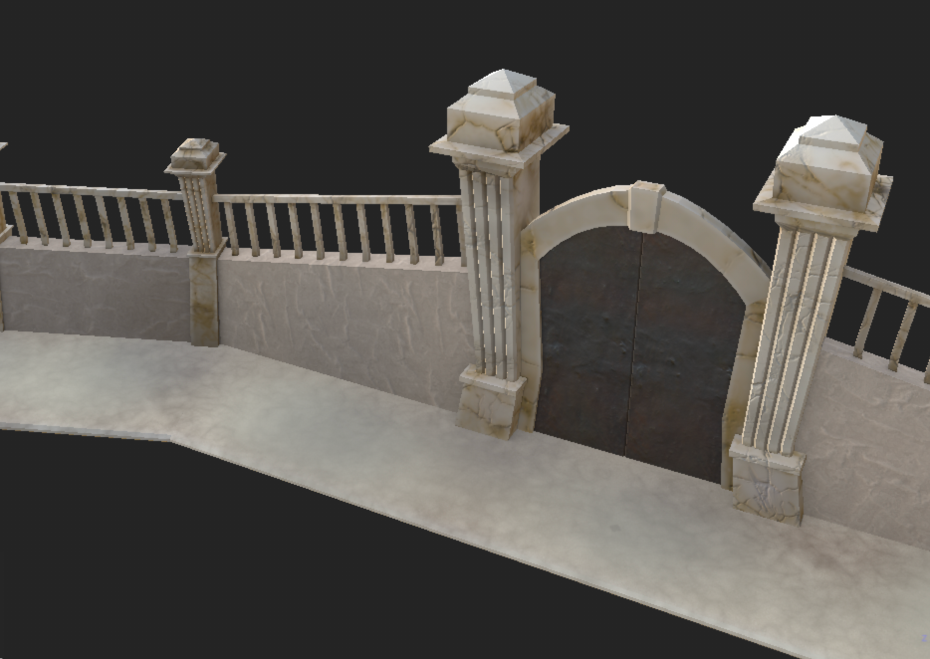 Marble fences with stone wall and metal door