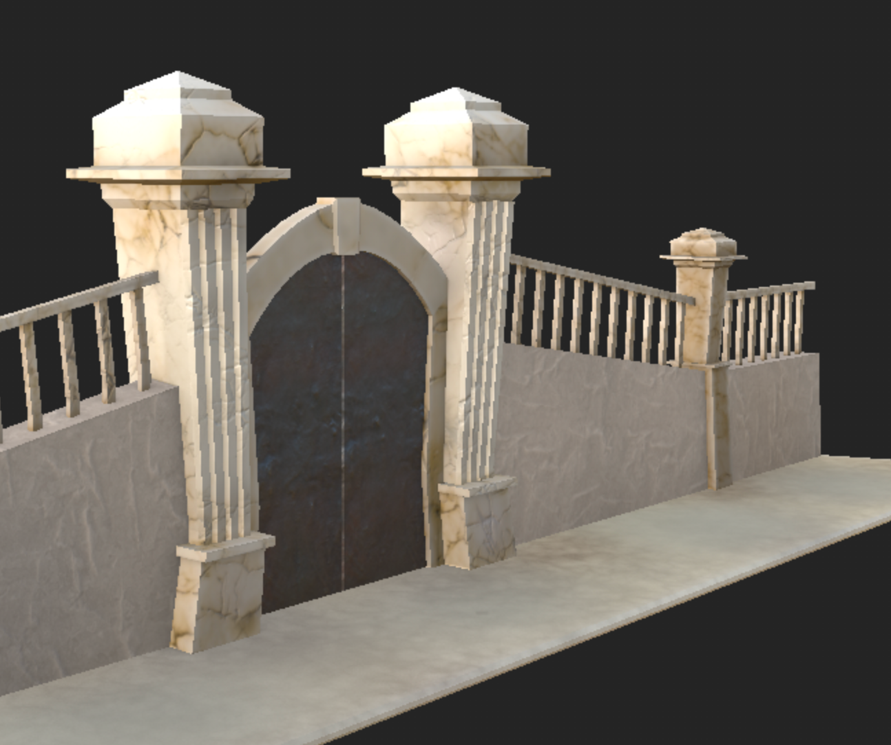 Marble fences with stone wall and metal door