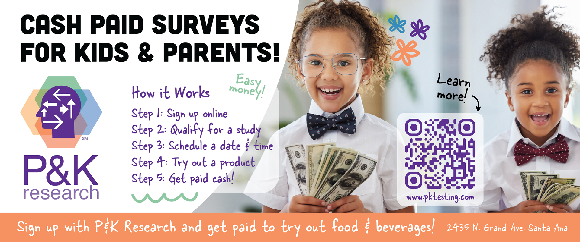 Advertisement graphic for a research and testing brand – full creative direction within brand color guidelines.