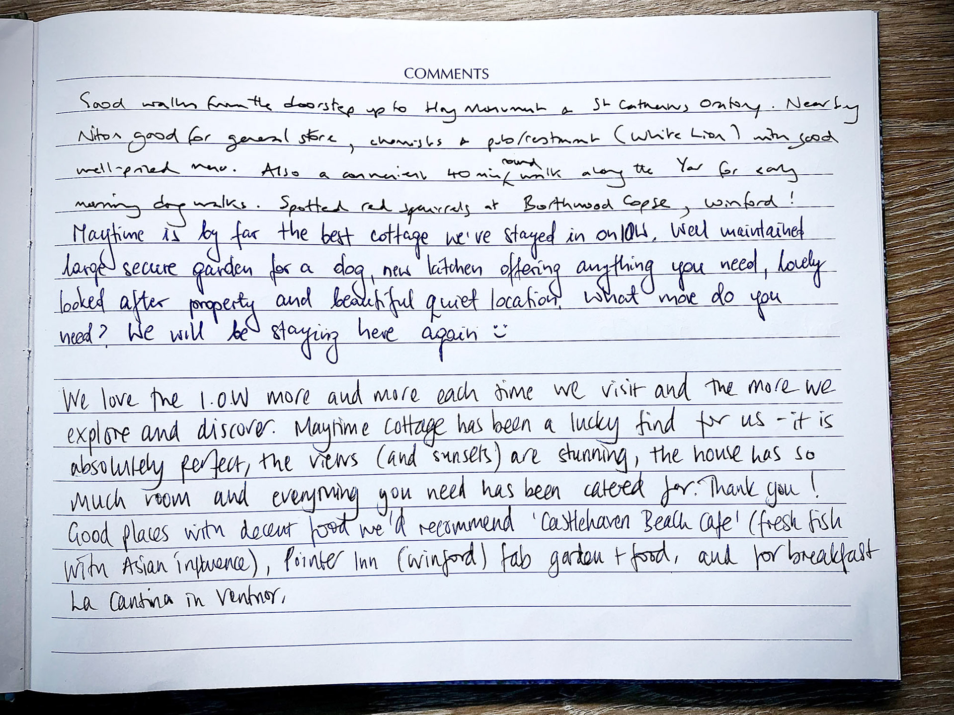 Maytime Cottage Guest book July 2022