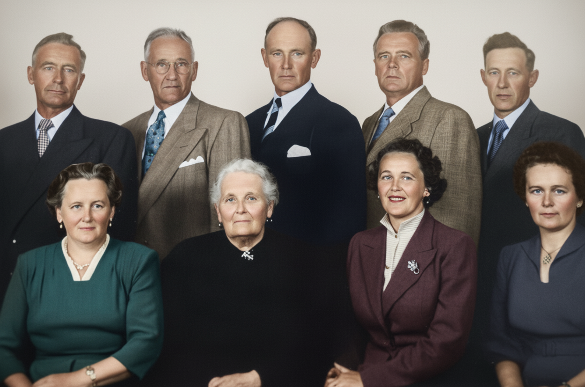 Min farfar Petrus (vanligtvis kallad Pelle, fjärdingsman i Bureå) familj. Saknar många namn här men gissar lite: Algot?, Arthur (emigrerade tidigt till Amerika), Holger?, Petrus, Ingvar, syster med namn?, mamma, syster med namn? och kanske Dagmar Johansson.