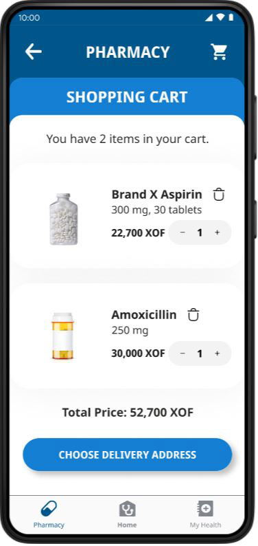 Cart with items added. Note: the prescription will either be disabled for Quantity or removed (consult with developer as which is preferred)