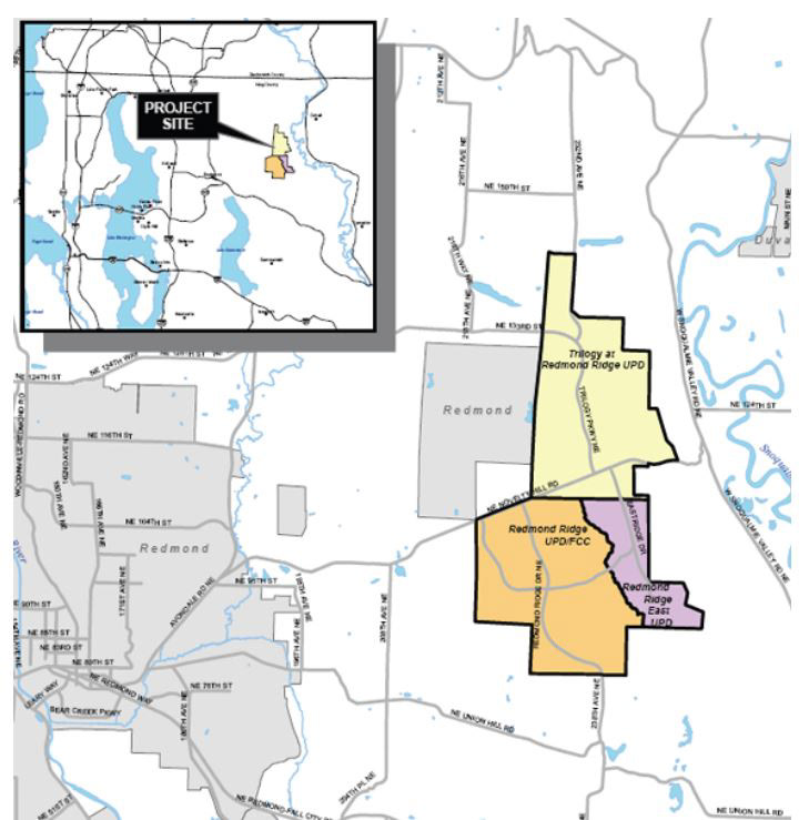 map of redmond ridge with 3 developments indicated