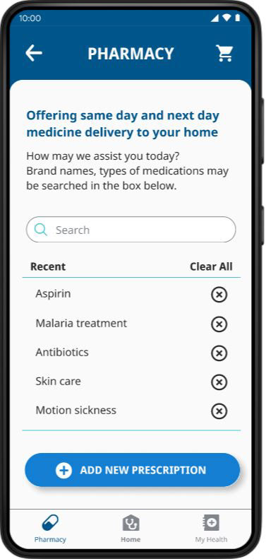 Search for items within pharmacy. Consider adding Speech option.