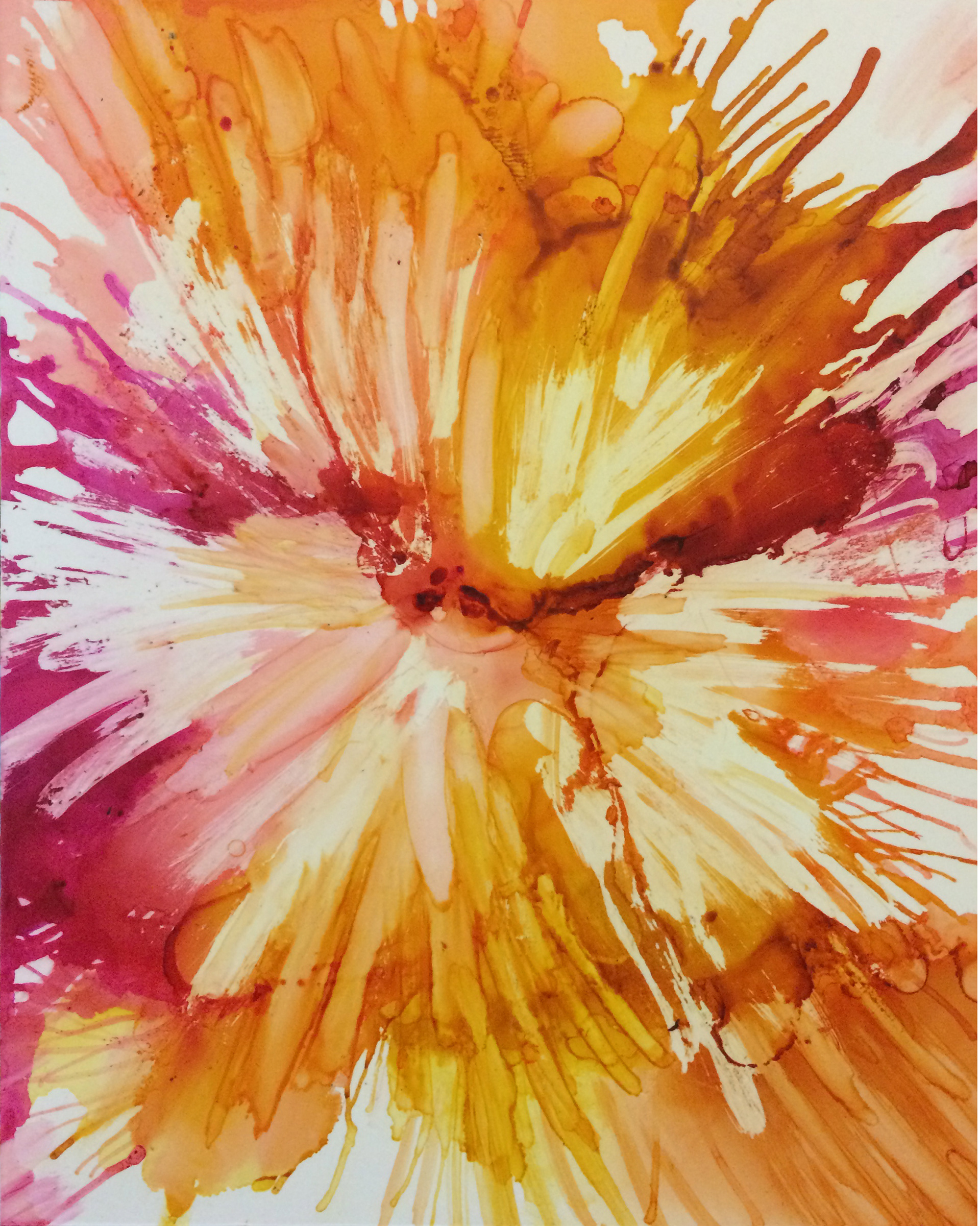 "Tangerine Burst" Alcohol inks on YUPO by Holly Willner 2017