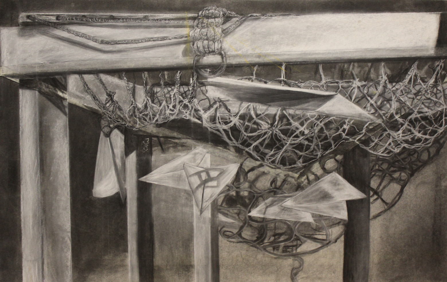 Still Life of Paper Airplanes with Charcoal