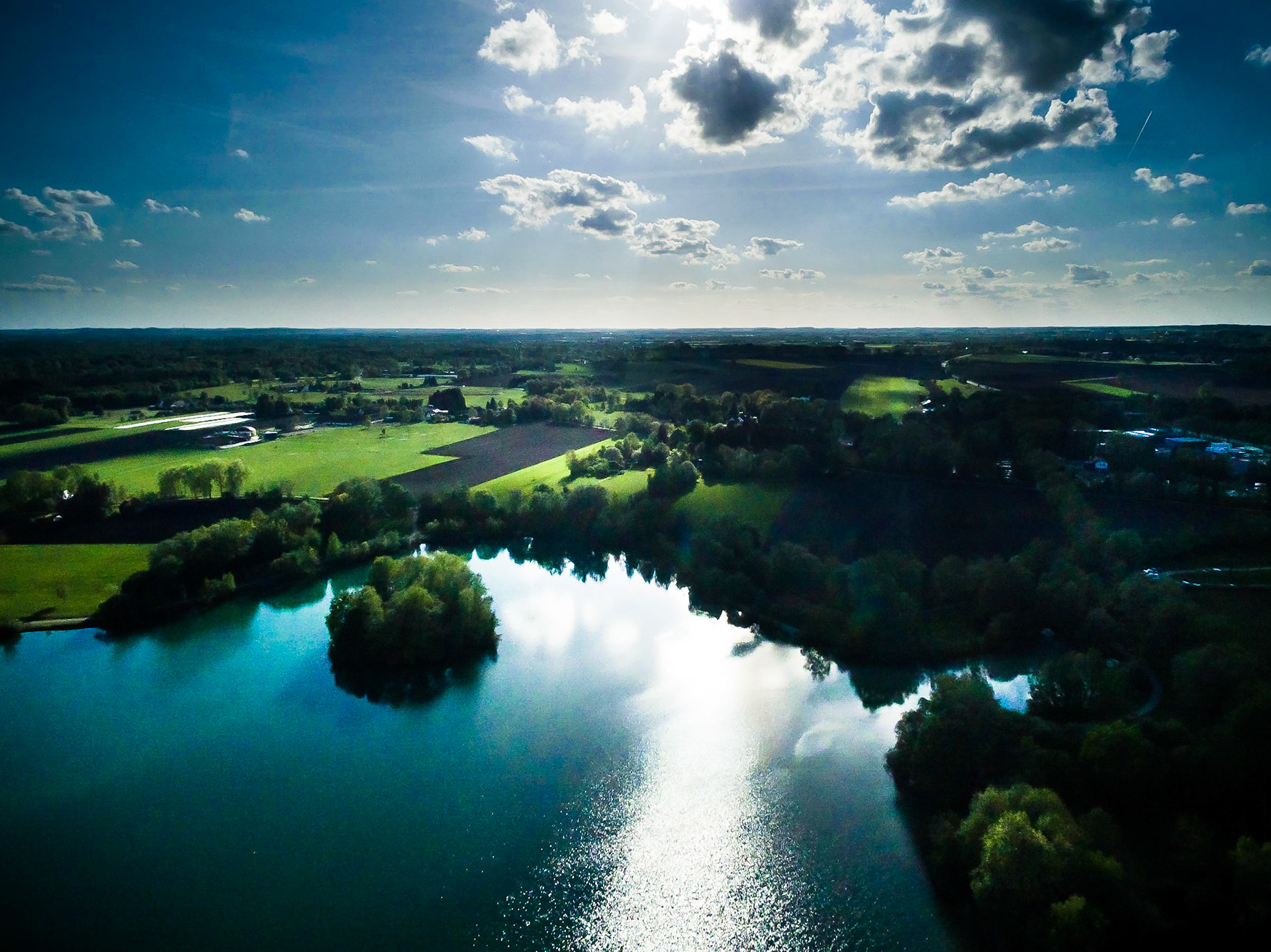 Aerial shot of the Waldschwaigsee north west of Munich. Germany, 2015