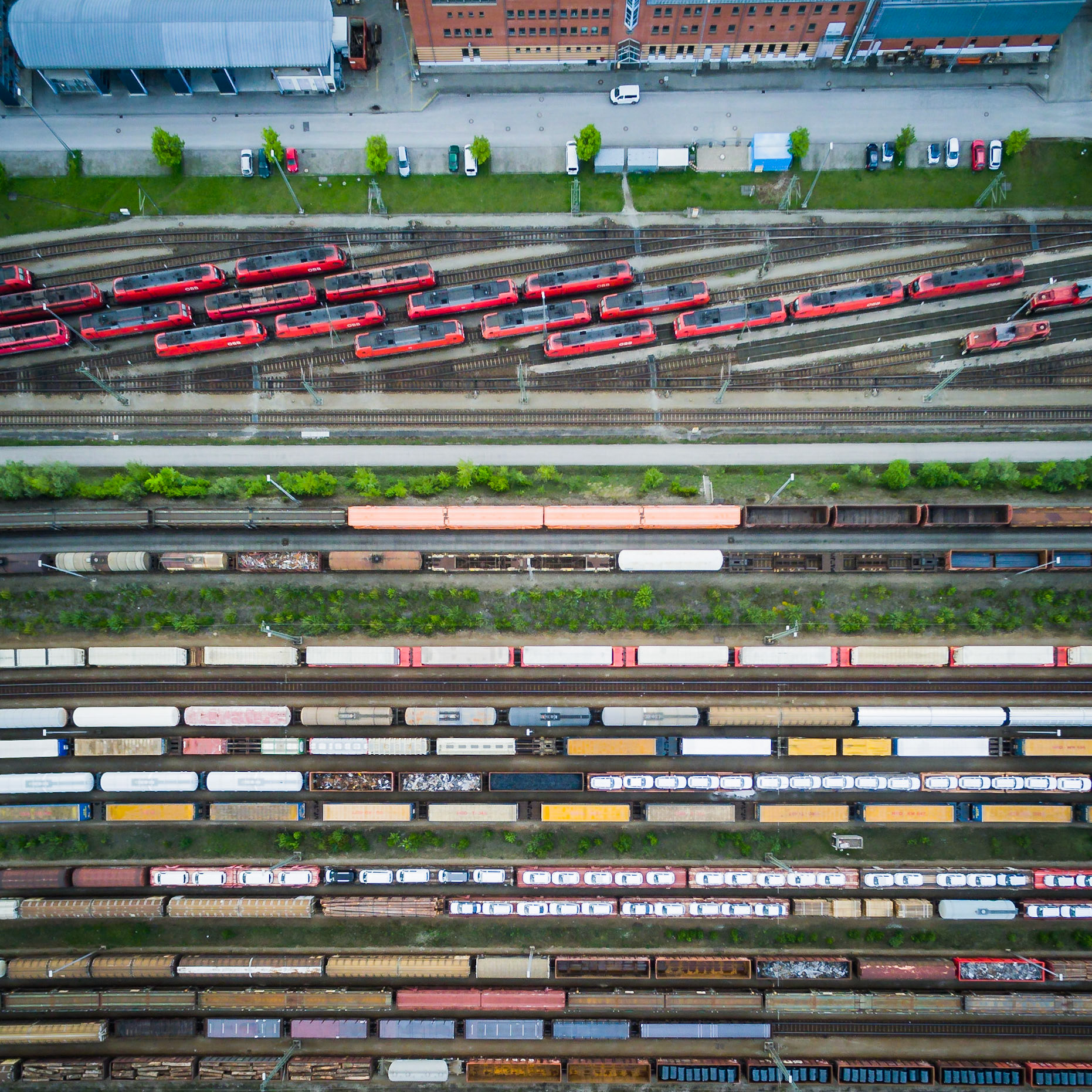 Aerial photo of trains. Germany, Munich, 2015