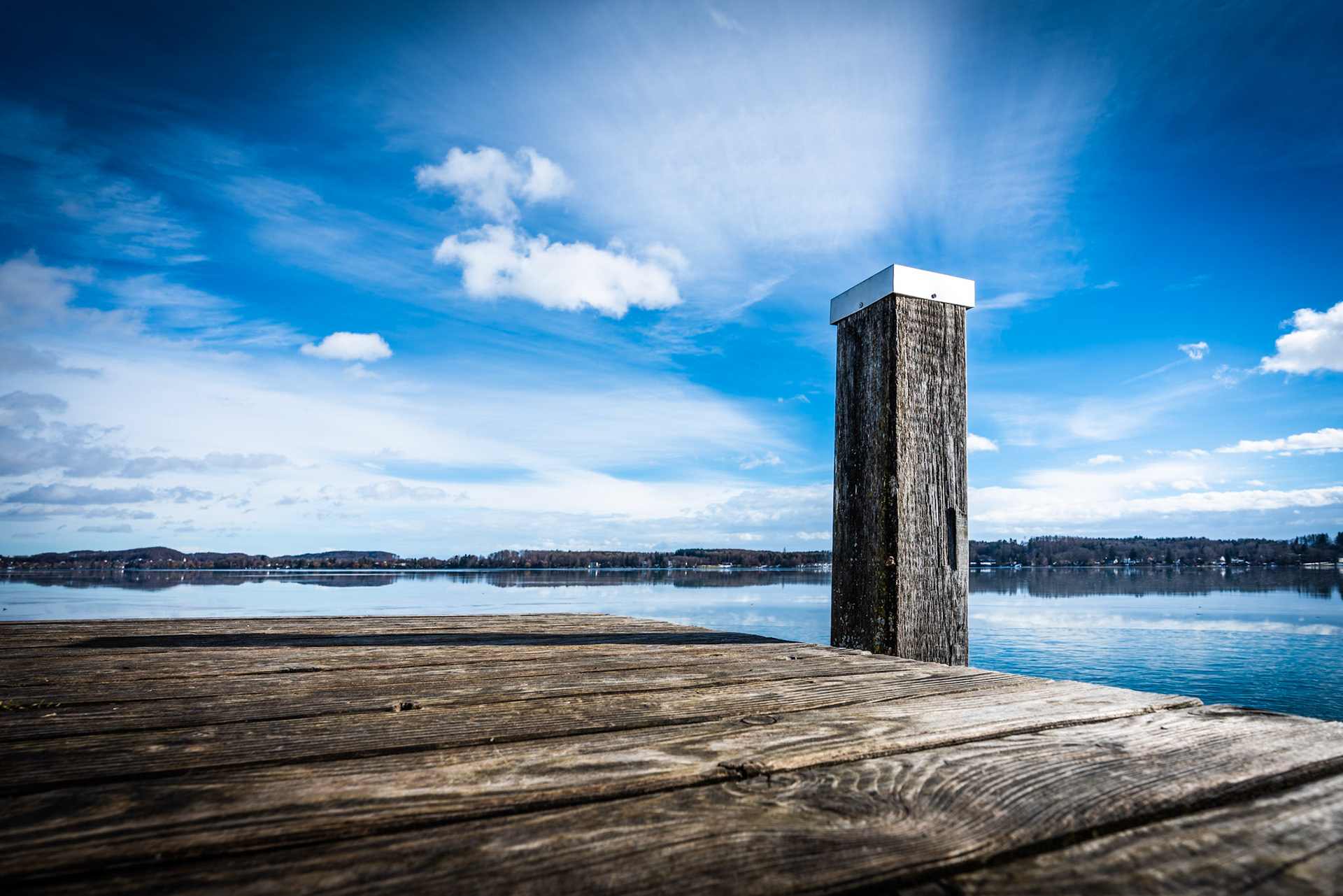 Nice day at the Woerth lake in Bavaria, Germany. January 2019