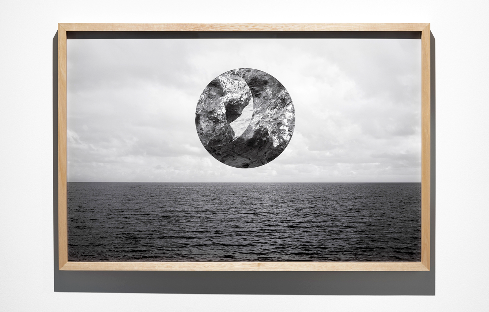 Jo Scicluna. Where The Land Lies #4 (2019). Layered archival inkjet prints on cotton rag paper, acrylic, Victorian Ash timber. Gippsland Art Gallery.