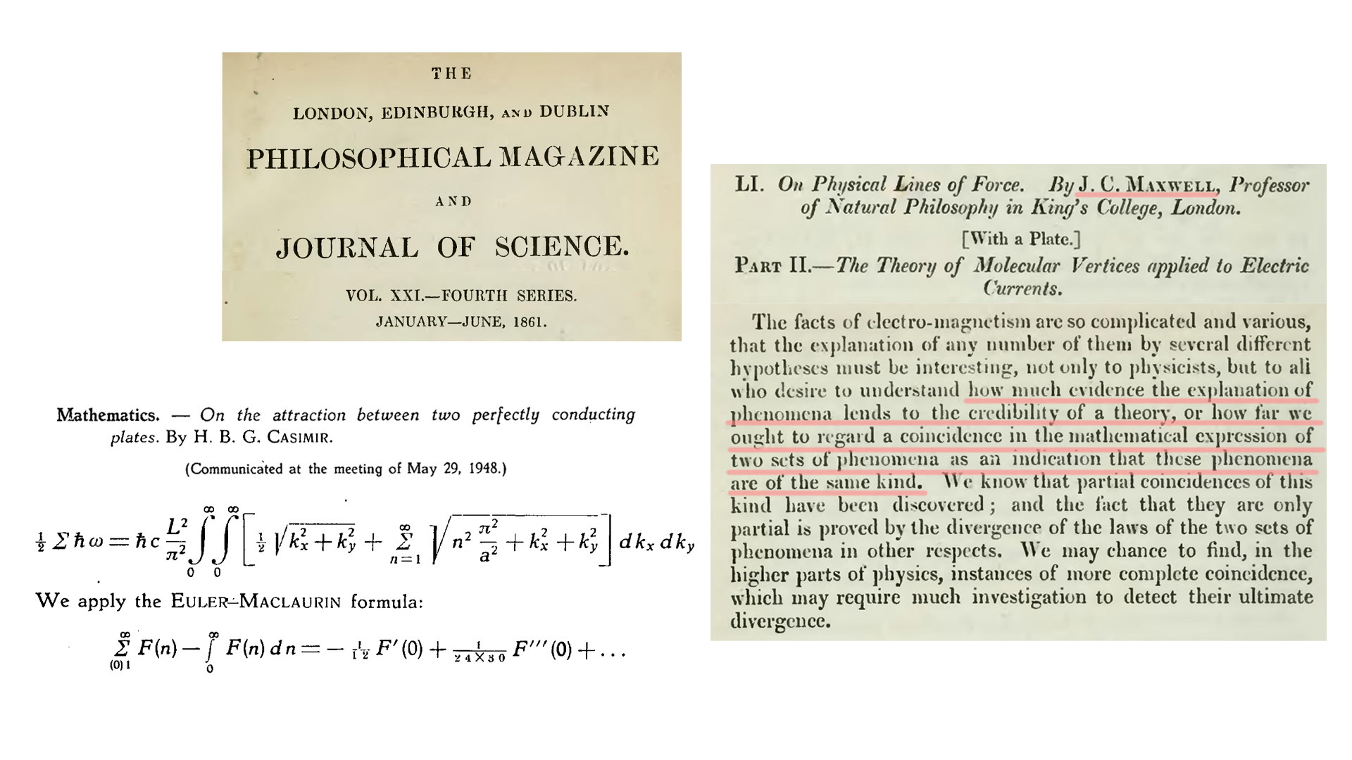 Casimir's 1948 derivation and Maxwell's rumination in 1861 on the relationship between mathematical similarity and physical equivalence