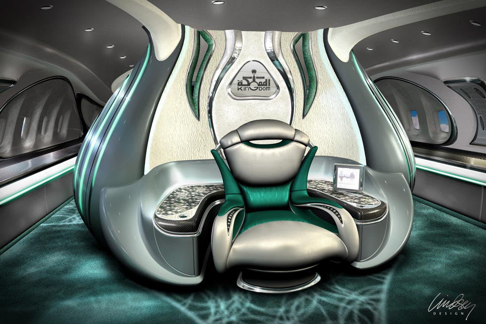 The Prince requested that his latest Airbus A340 have a wild new Star-Trek inspired interior. This was the first project where the majority of what is seen in the rendering was designed fully, or at least partially by me.