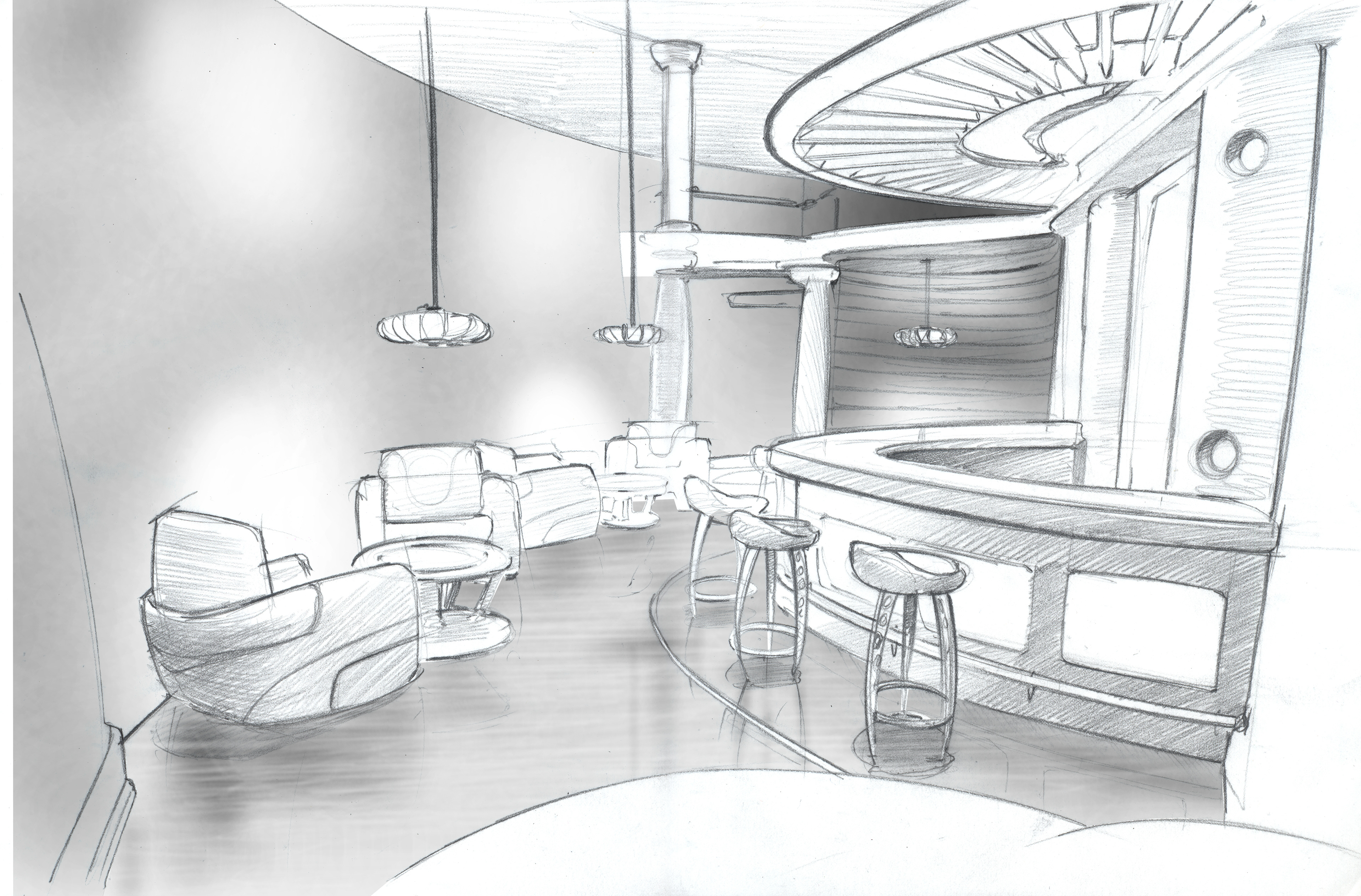 One of my earlier jobs as an intern at Studio RD was to provide sketches of early cad images to help further develop the idea of where various decorations and embellishments should be.