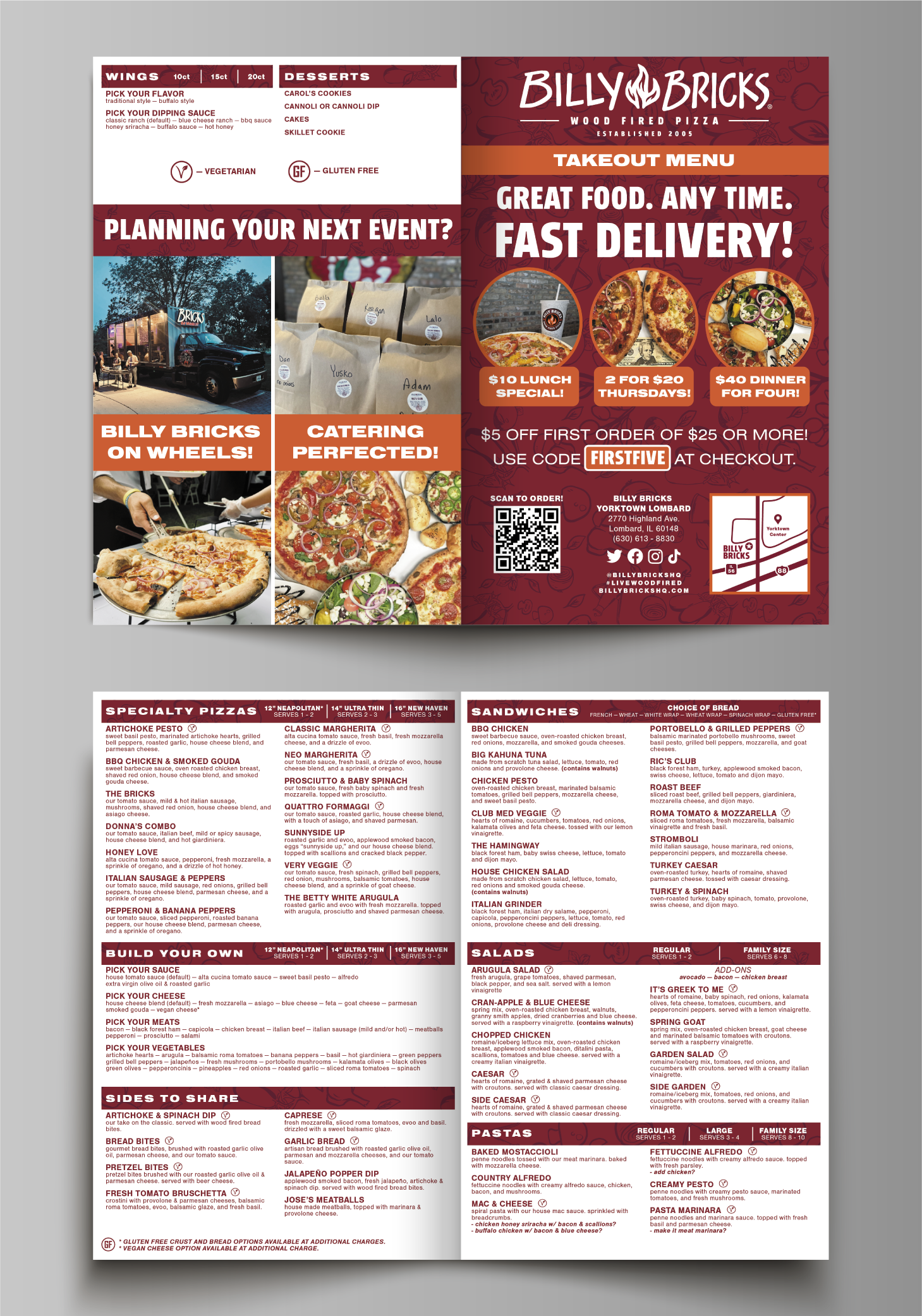 Billy Bricks takeout menu