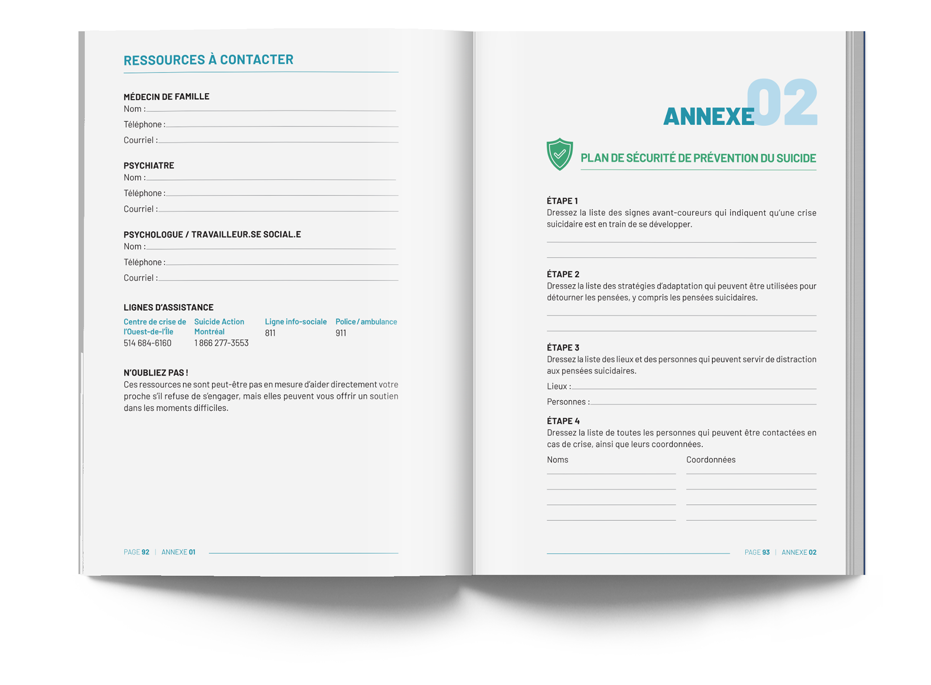 Mise en page et formulaire pour le guide des Amis de la santé mentale