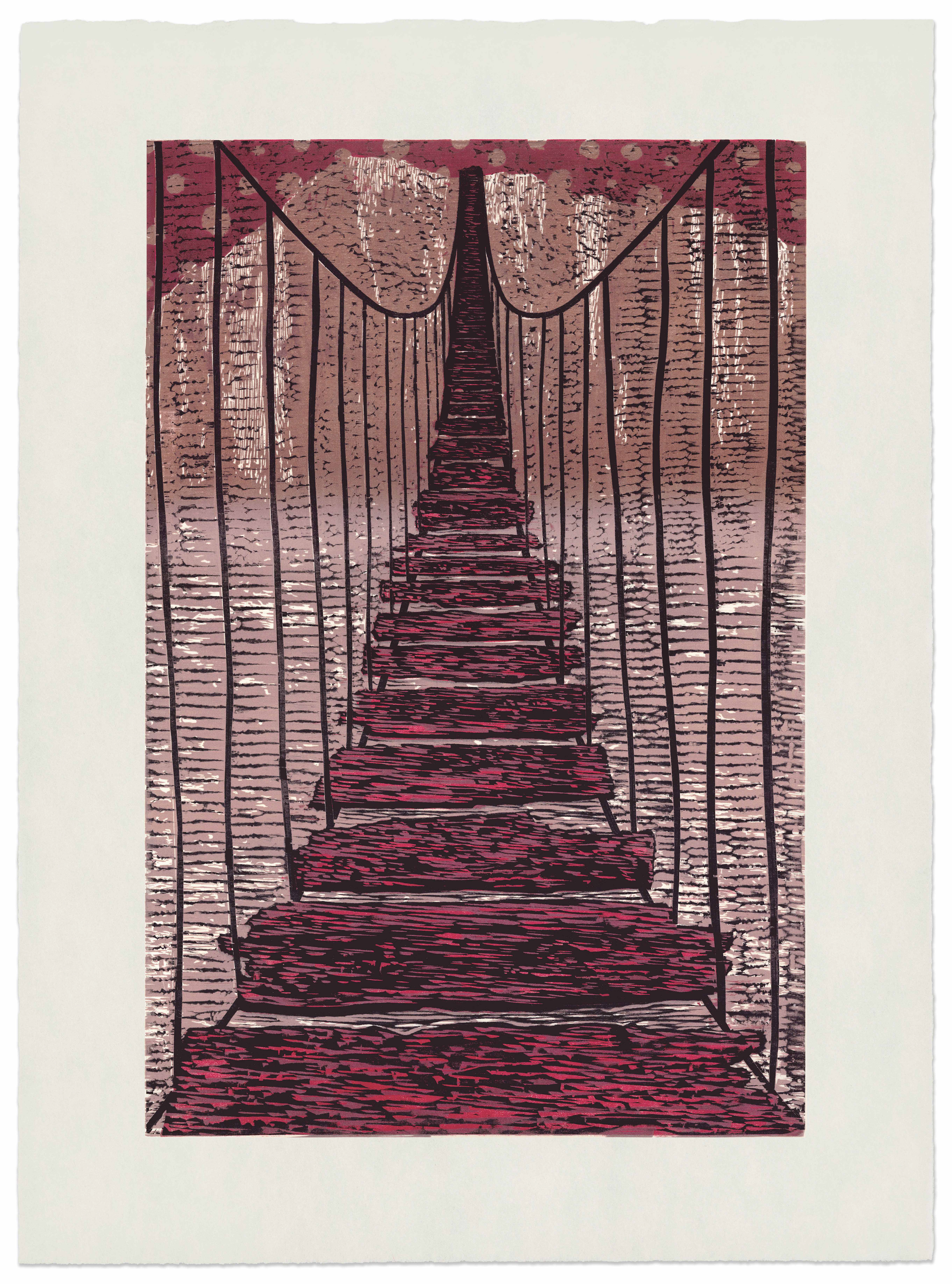 The Bridge,  2022,  Woodblock print on Okawara paper,  19.5 x 24.5"