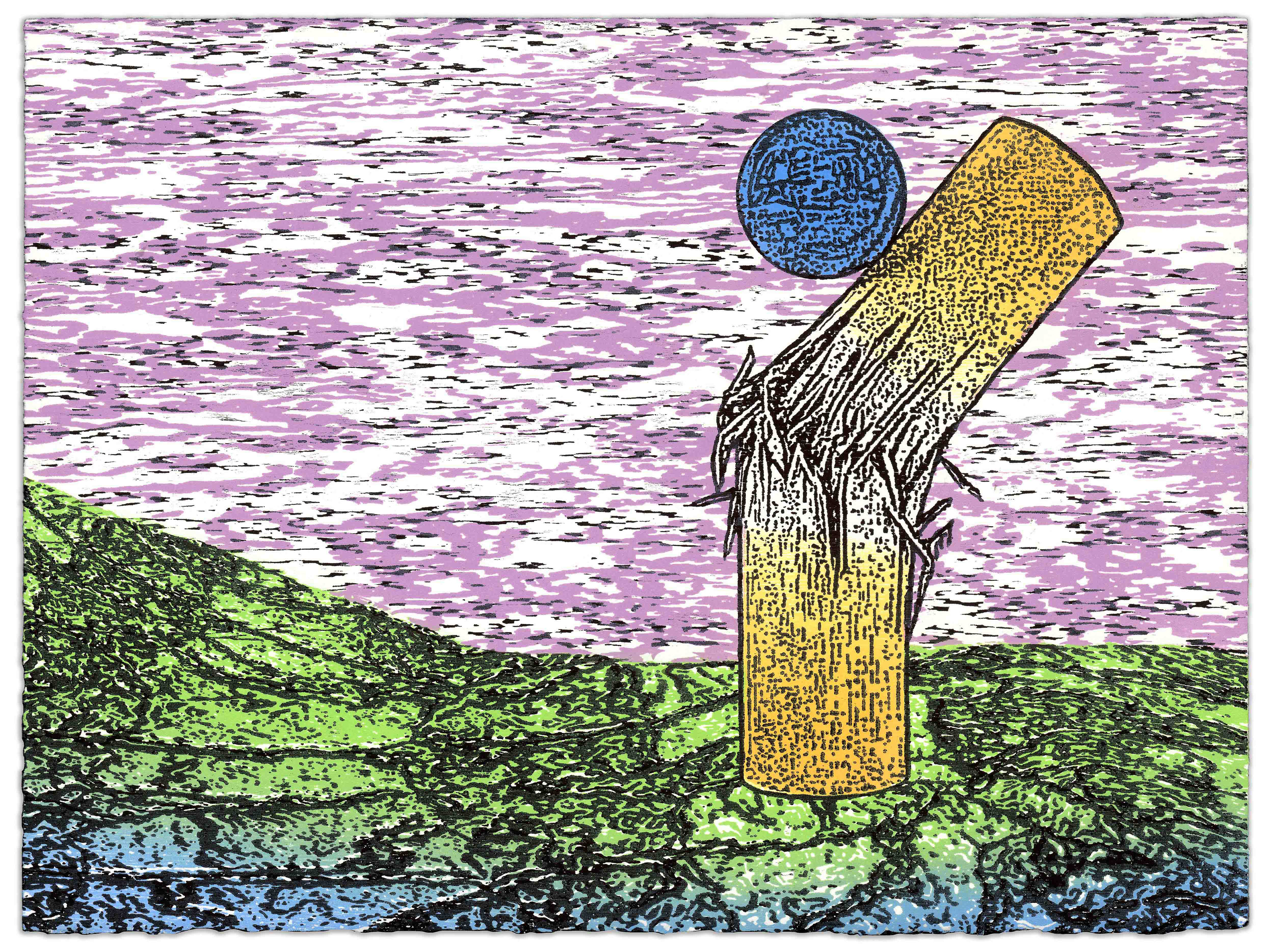 Impact,  2025,  Woodblock print on Rives BFK paper,  15 x 11"