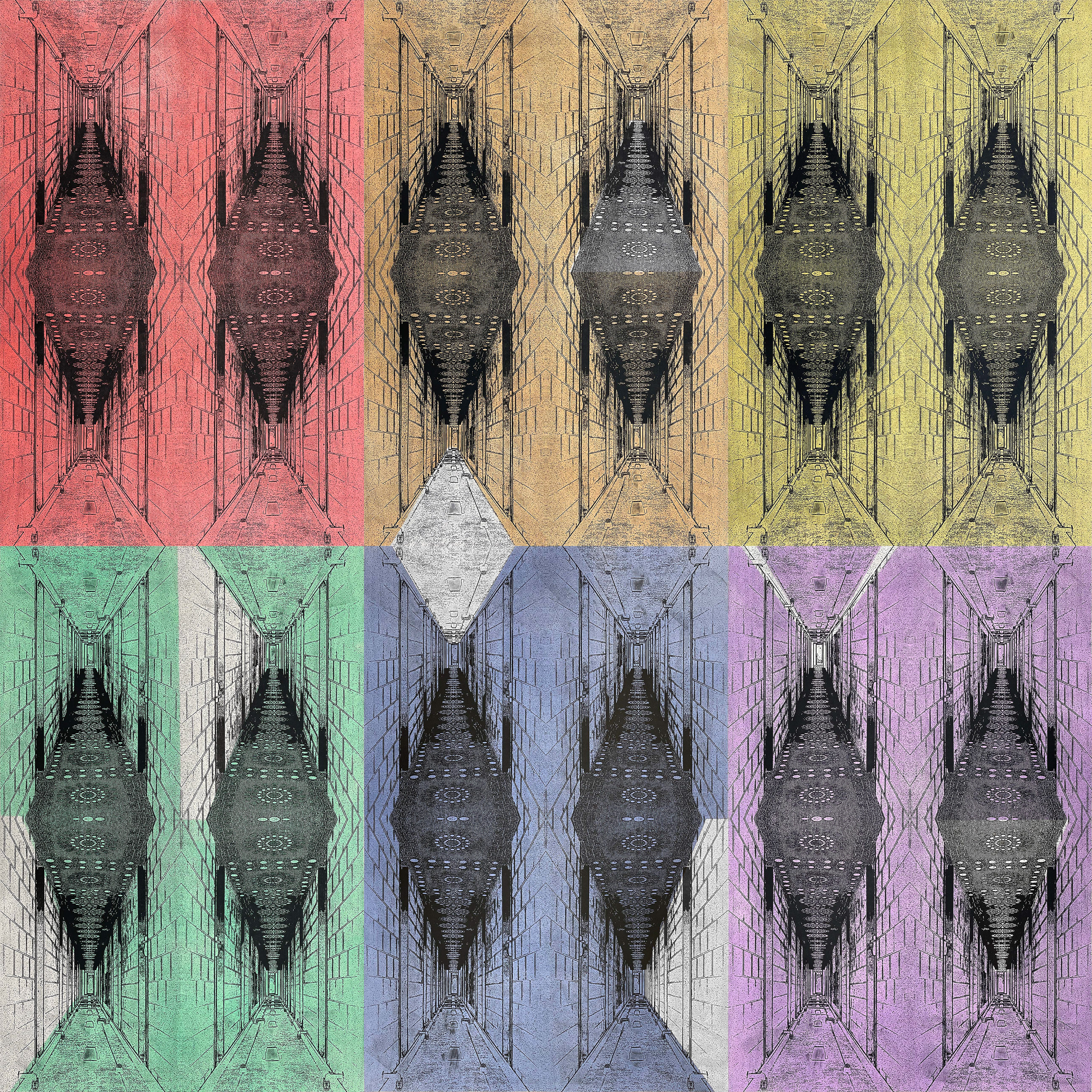 Untitled (Hallway),  2022,  Woodblock prints with stenciling on Okawara paper,  24 x 36" (EACH)