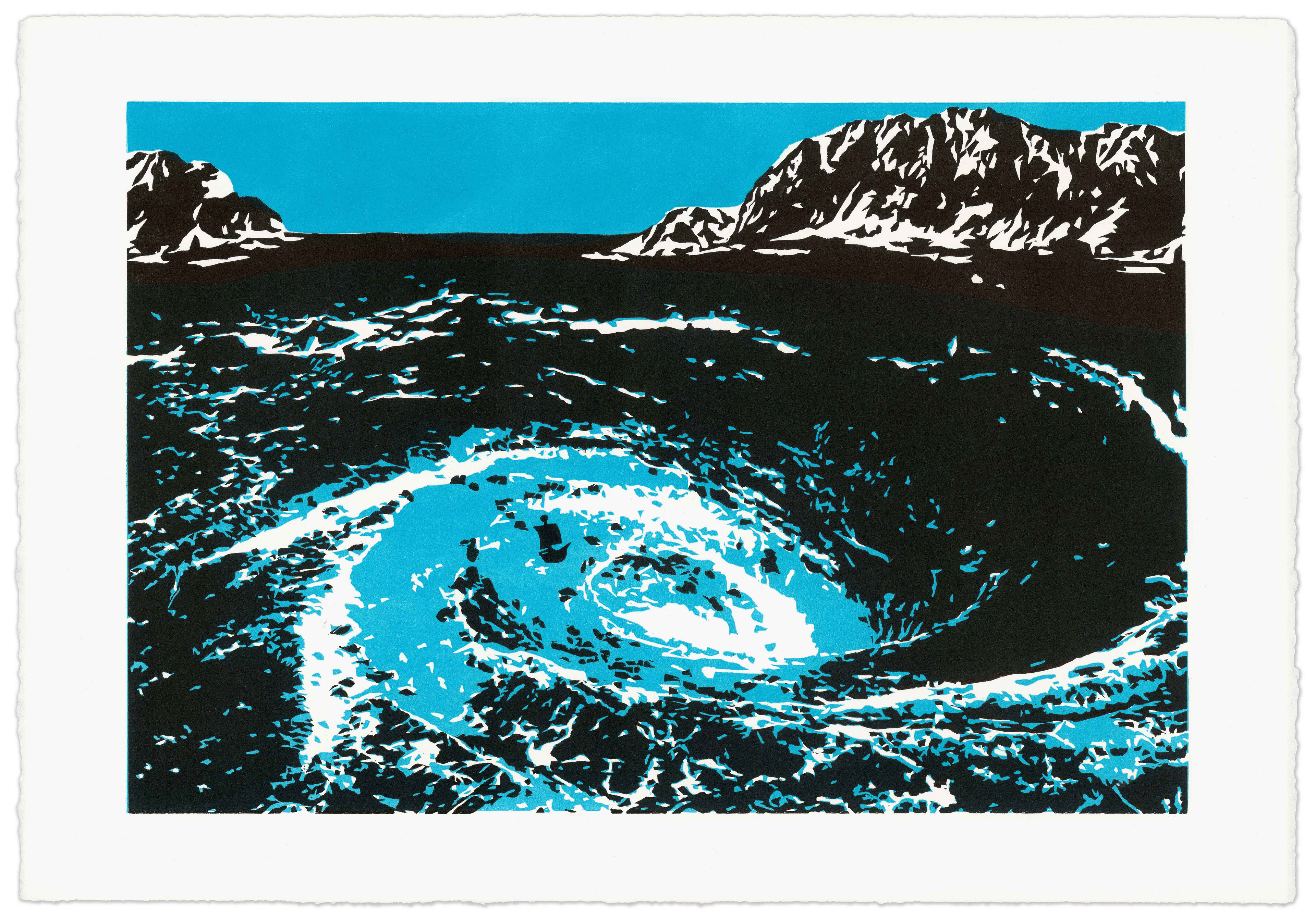 A Descent Into the Maelström,  2021,  Linoleum print on Rives BFK paper,  22 x 15"