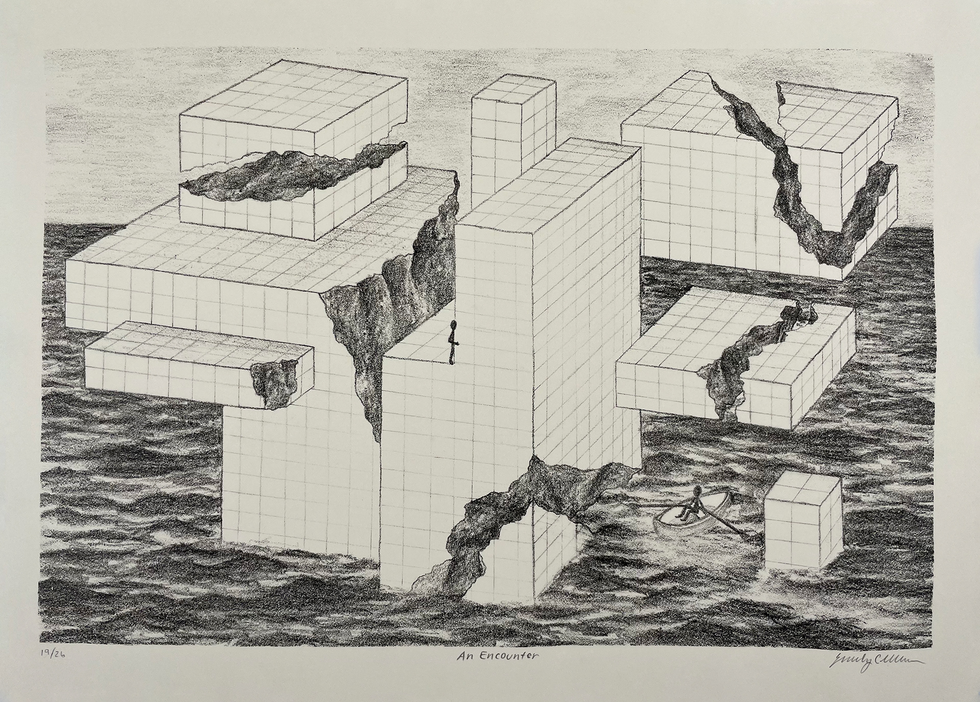 An Encounter,  2022,  Stone lithograph on Rives BFK paper,  15 x 11.25"