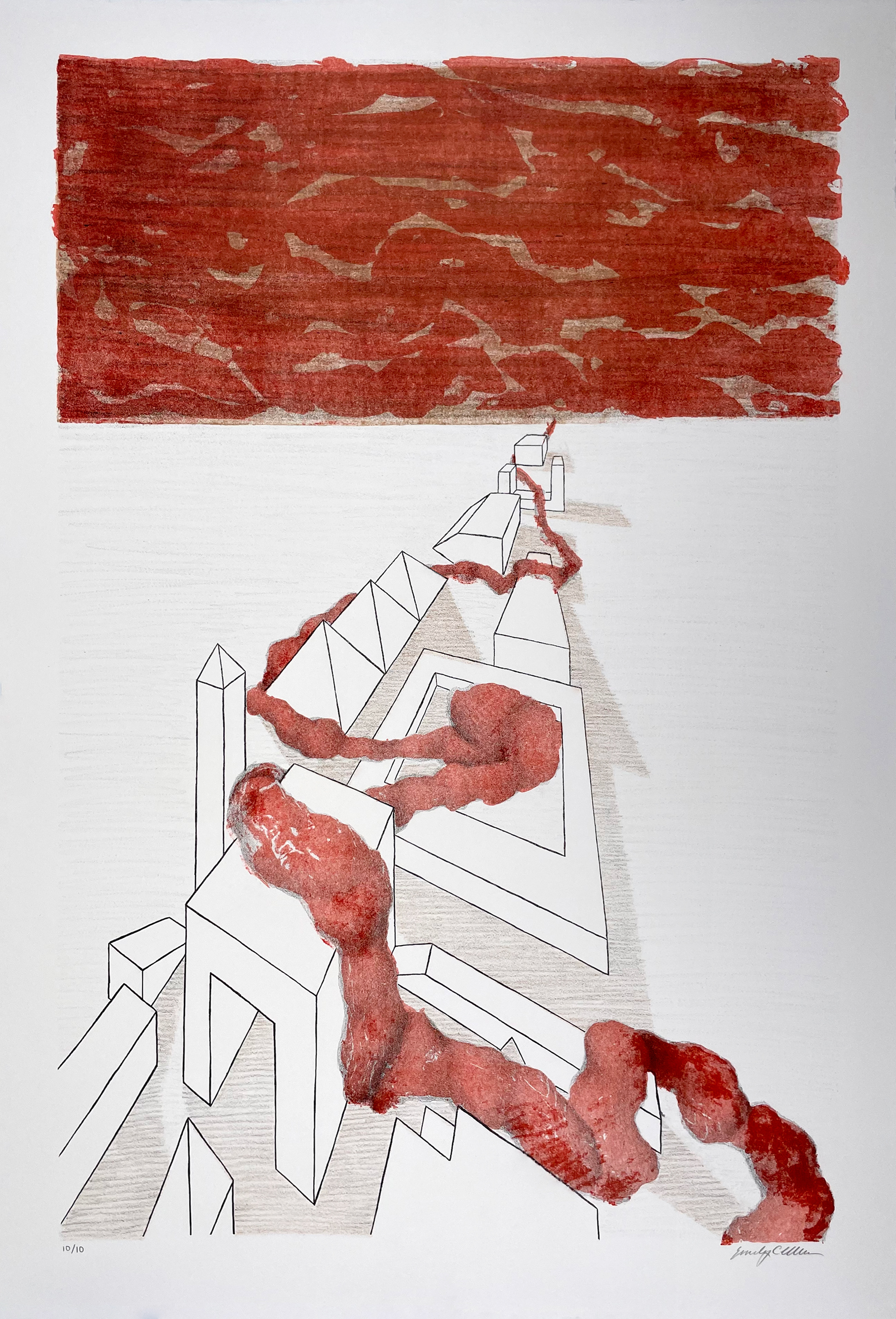 Convergence,  2022,  Stone and aluminum plate lithograph on Rives BFK paper,  15 x 22"