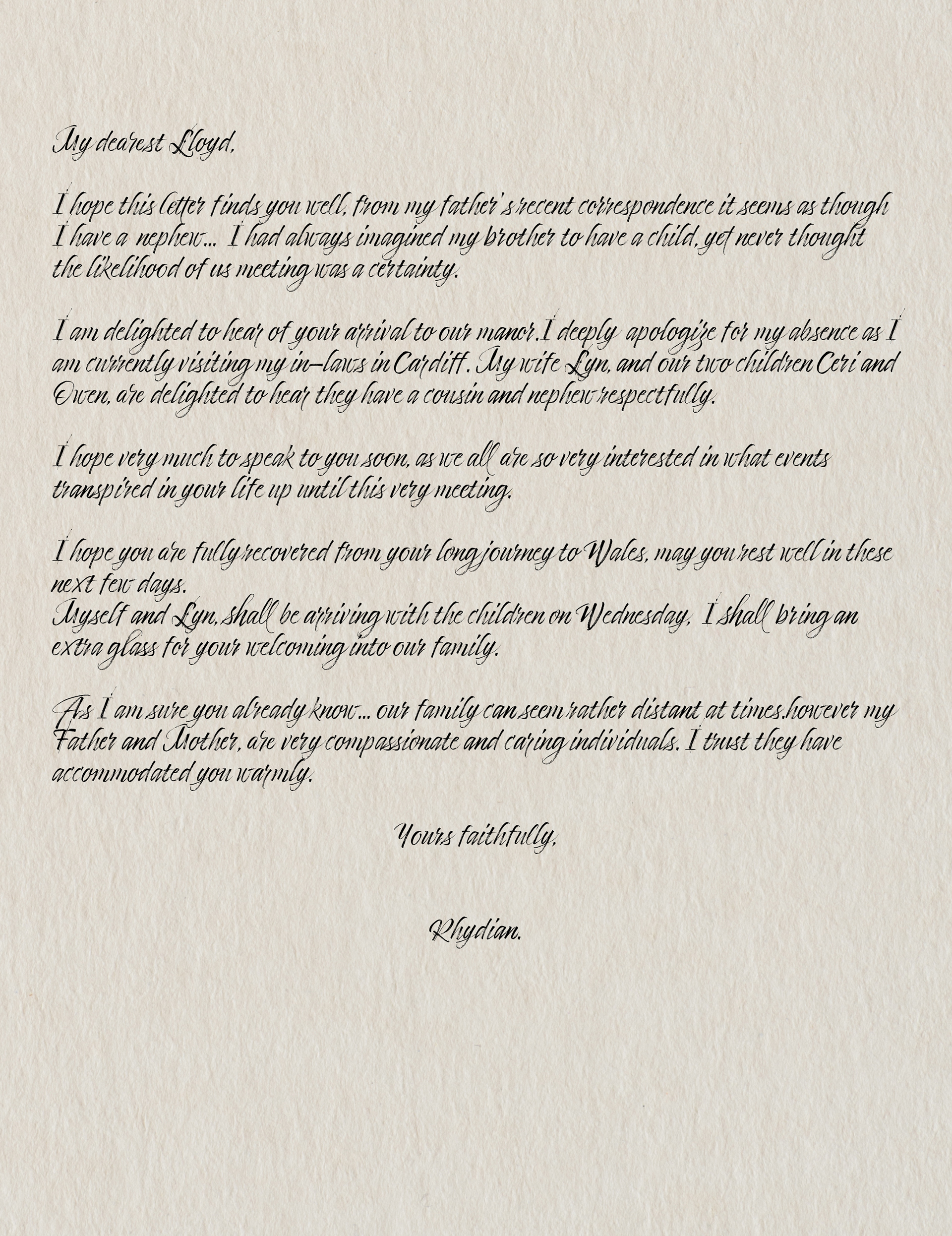 An in-game letter to an estranged nephew to his uncle.
