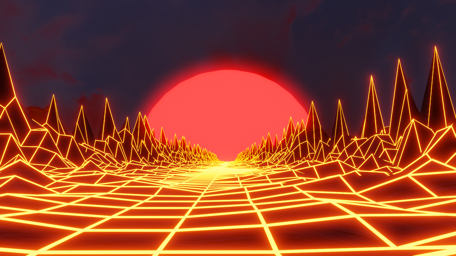 Made this retro arcade racer environment for my computer background