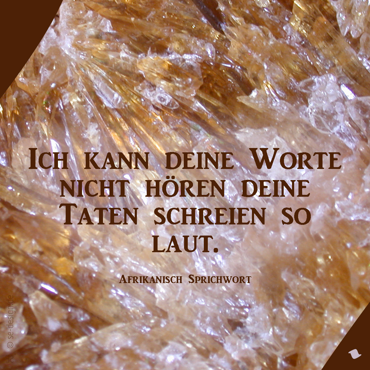 Ich kann deine Worte nicht hören deine Taten schreien so laut. -Afrikanisch Sprichwort