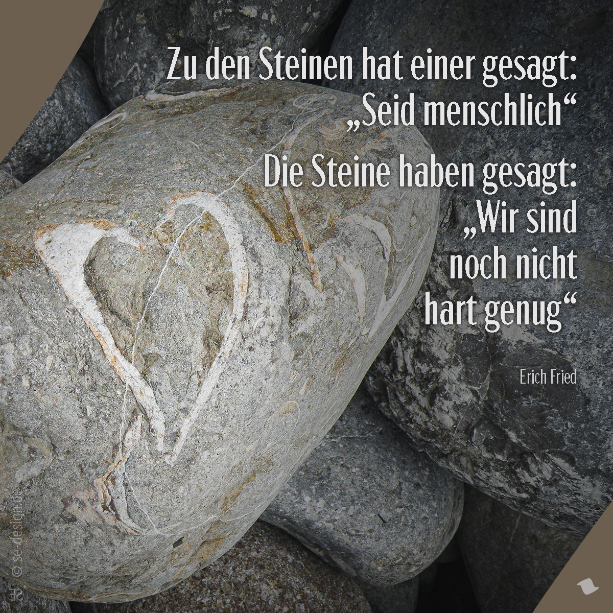 Zu den Steinen hat einer gesagt: „Seid menschlich“. Die Steine haben gesagt: „Wir sind noch nicht hart genug“