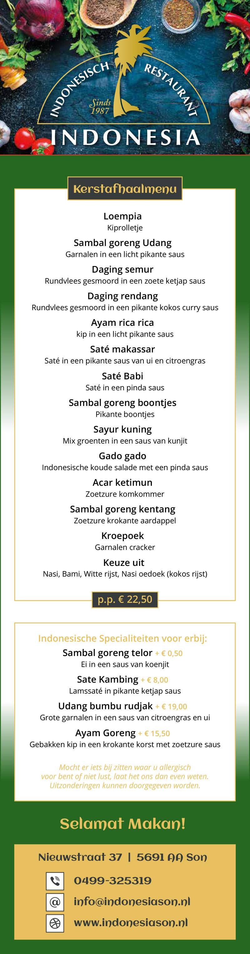 Indonesia Son KerstAfhaalmenukaart