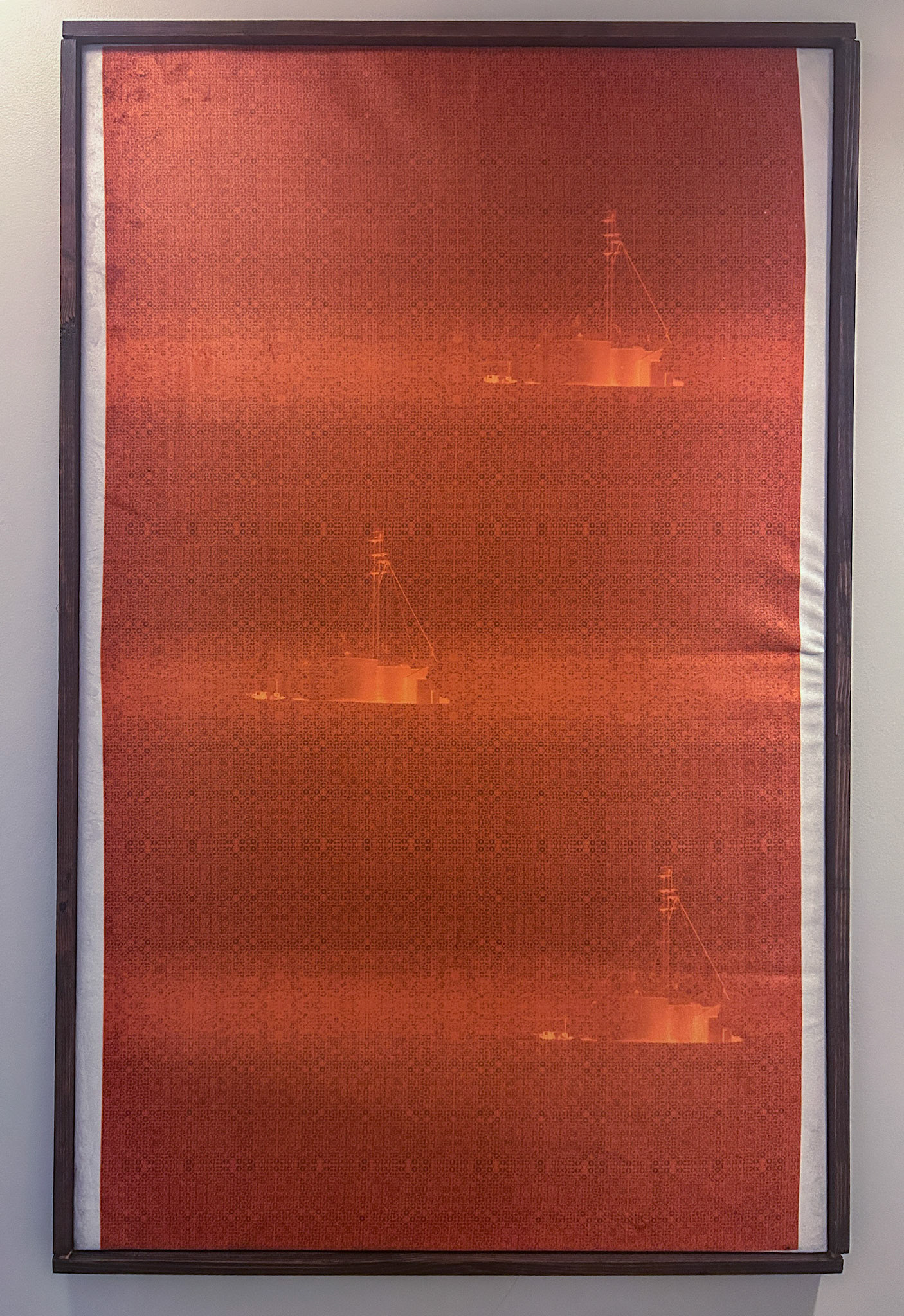 Silo, Ship, Silo, 2026, Digital Collage as Printed Textile, 33in x 53in