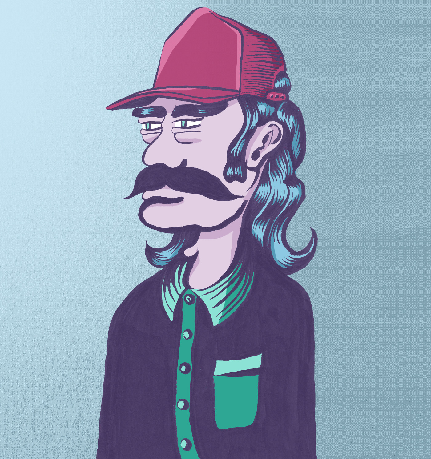 This guy's name is Slim Pickett. Brush pen, digital color, texture