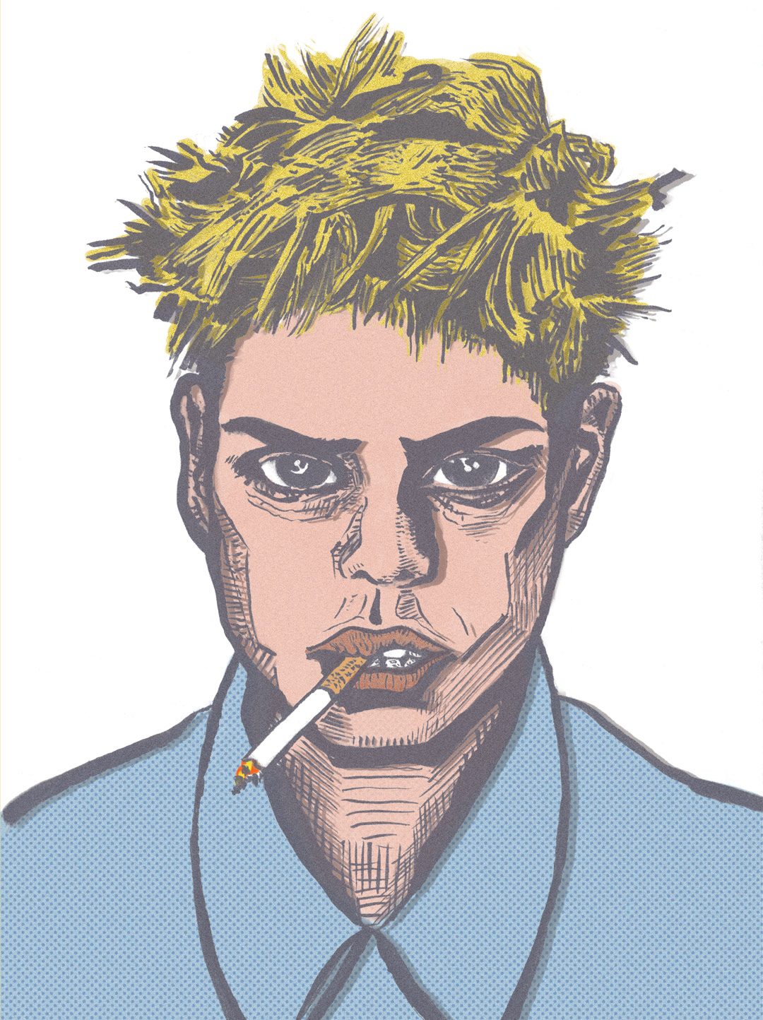 Ink drawing with color added digitally