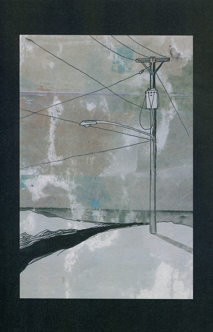 Sketched outside Charlottesville, VA some years ago. Scanned & added a background from an inkjet misprint.