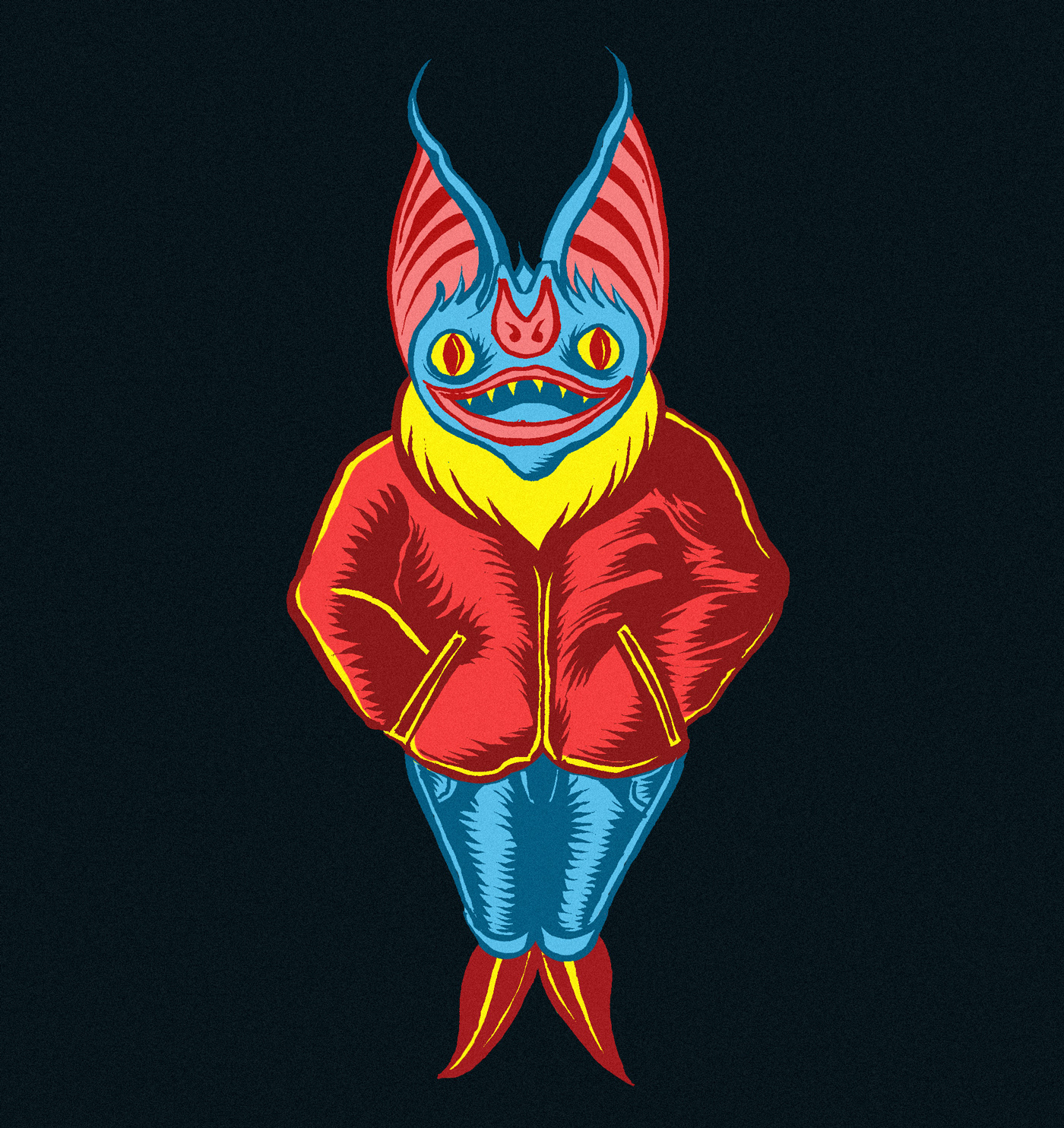 Batboy! Pentel brush pen, scanned, with digital color & texture.