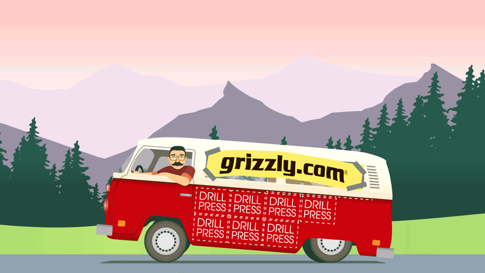 Animated sequence for a History of Grizzly Industrial video depicting the days of yore when the owner would personally deliver drill presses in his VW van. 