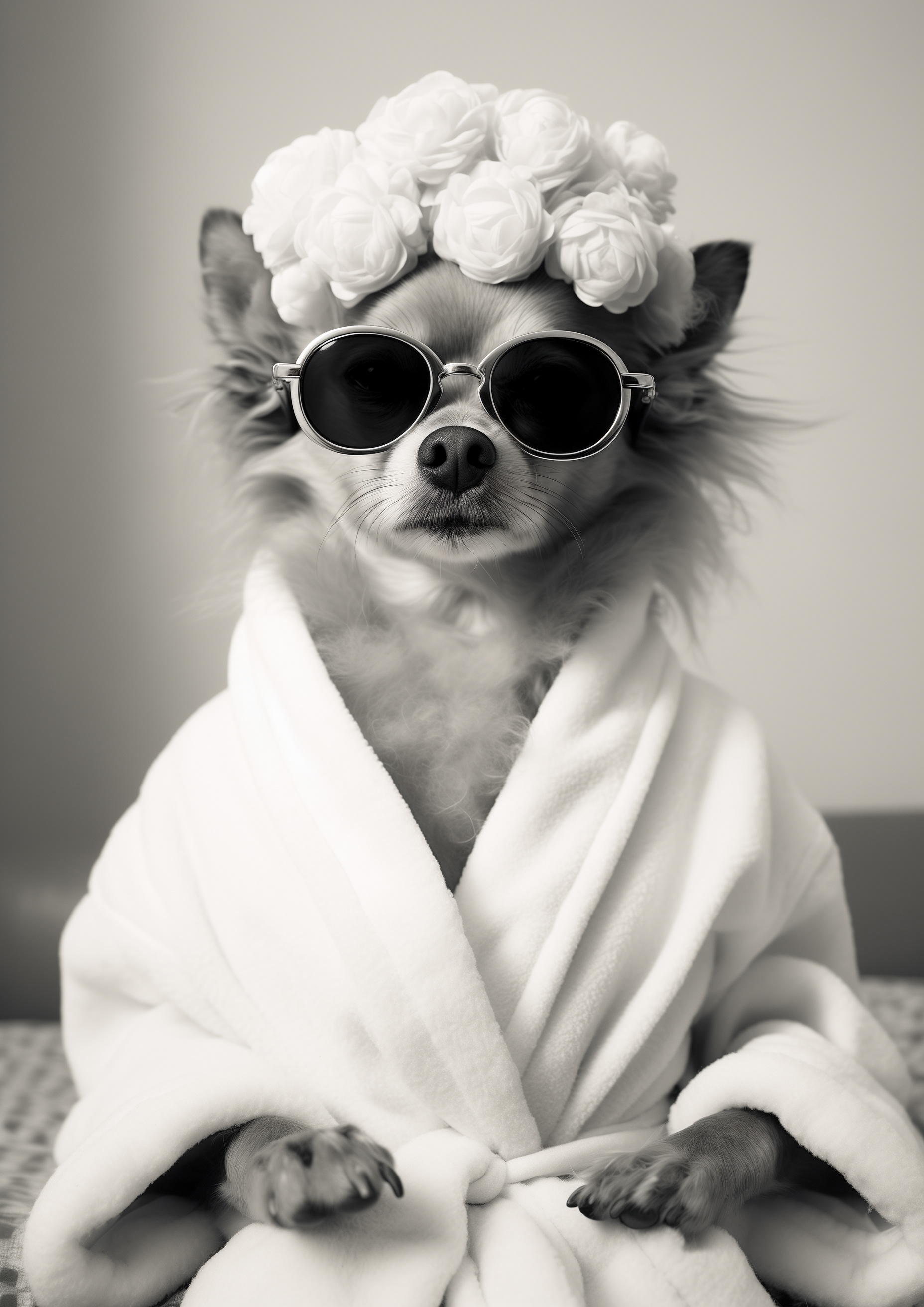 Funny Black and white animal photography with a dog in the bathroom