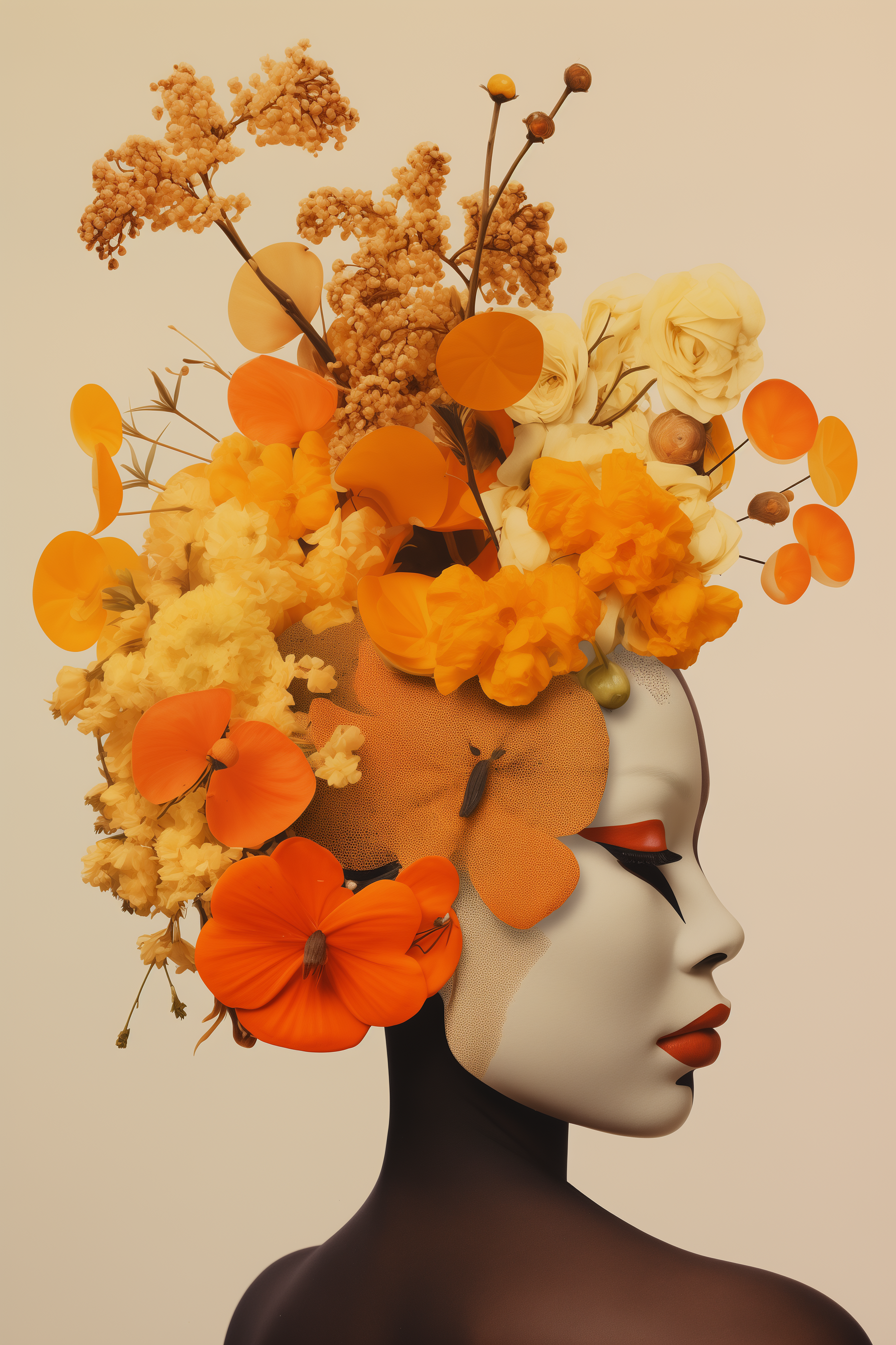 Artistic portrait with orange floral design
