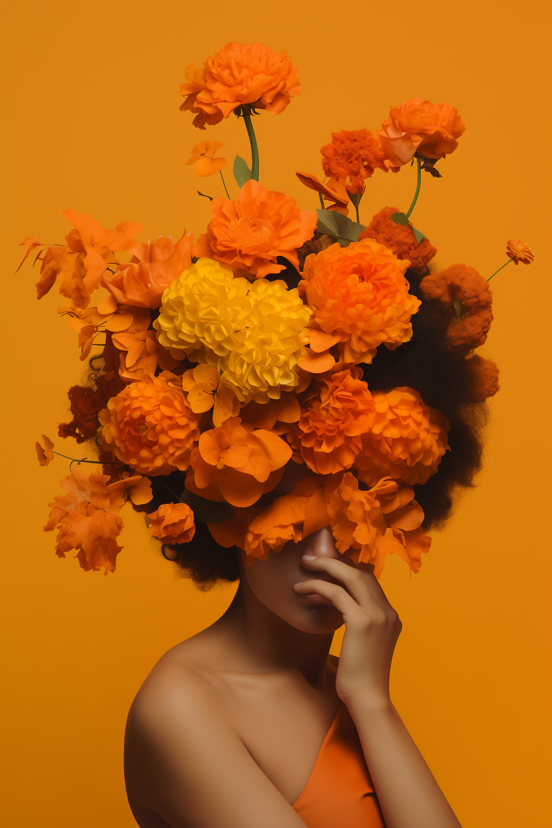 Warm-toned wall art of woman with flower crown