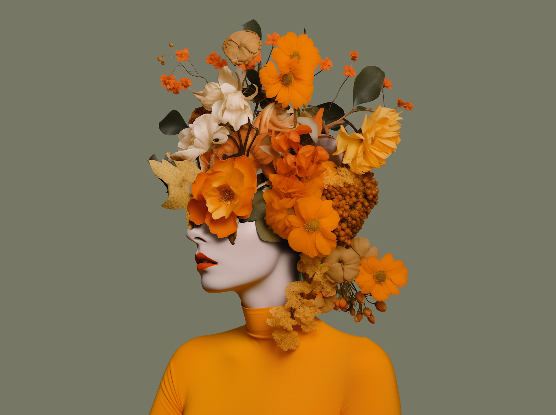Fine art portrait of woman with floral headpiece