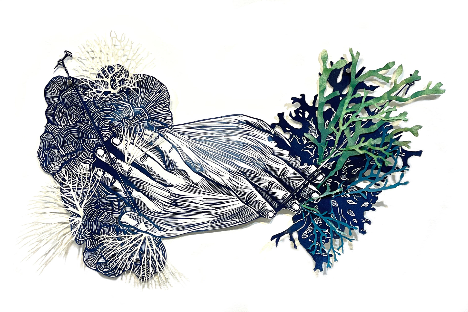 Tendre lien, monotypes découpés, 30cm x 42cm.