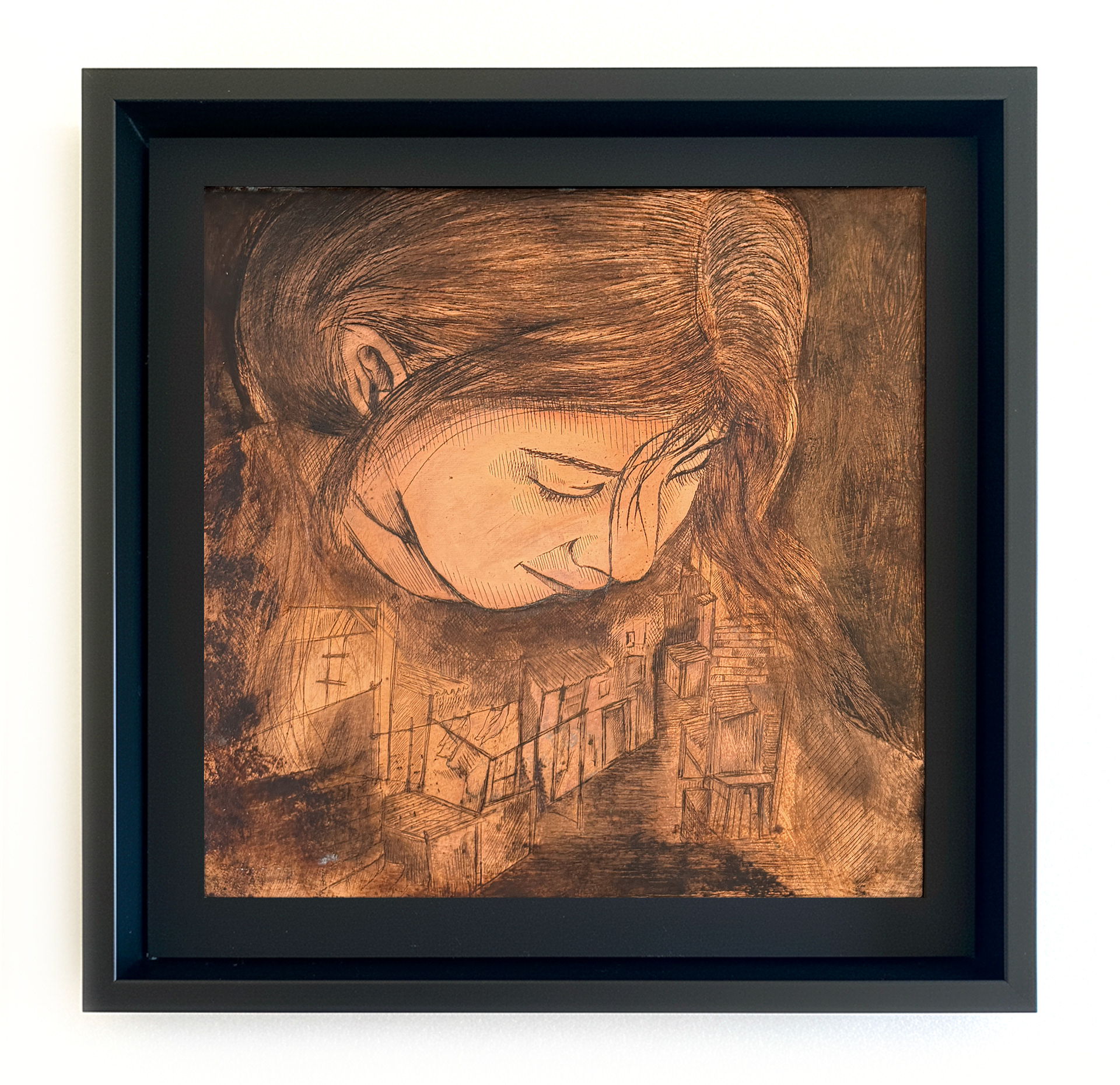 Les heures, cuivre gravé et oxydé, 20cm x 20cm.