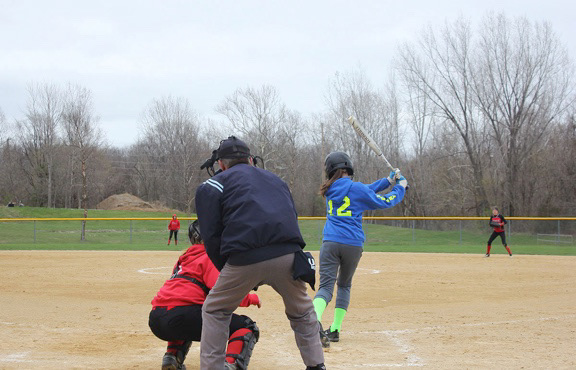 Rory Perry, 12, finishes her slap on Saturday, April 14, 2018 at Hidden Valley Softball Complex in Blue Springs, Mo. Perry began slapping two and a half years ago.