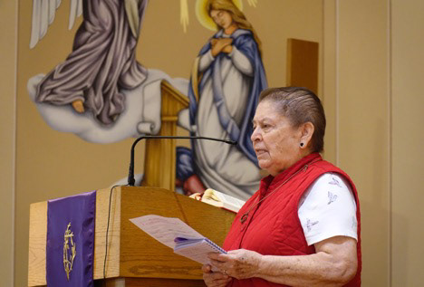 Sister Guadalupe Ruiz delivers announcements to the congregation of Annunciation Catholic Church in California, Missouri Sunday morning, March 10, 2019. Ruiz is very involved with the church’s Hispanic congregation. She is from Mexico City, Mexico, where she served as a principal of a local Catholic school. Ruiz came to California, Missouri in October 2010 because one of her sisters told her that the parish’s nun was leaving. Although she was hesitant at first, Ruiz is glad she made the move. “They are the poorest people here because they are not in their home country. They need time to adjust.” She says her Mexican roots help her feel connected to the congregation. “We are a family together. I told them, ‘You are my family,’ because my family is in Mexico.”