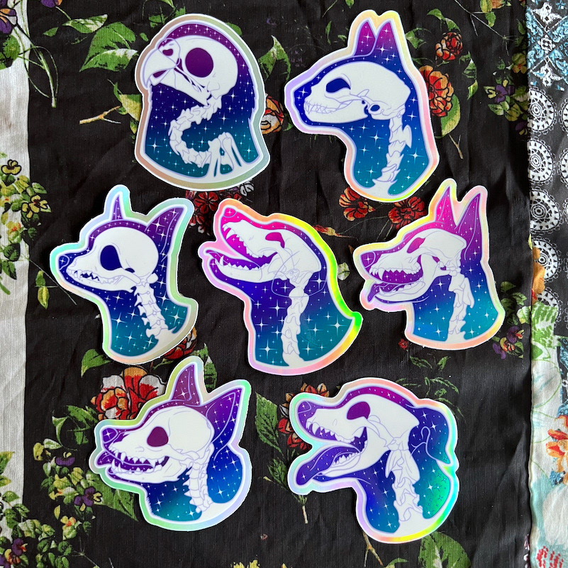 Skeleton pet holographic stickers, more designs coming soon!