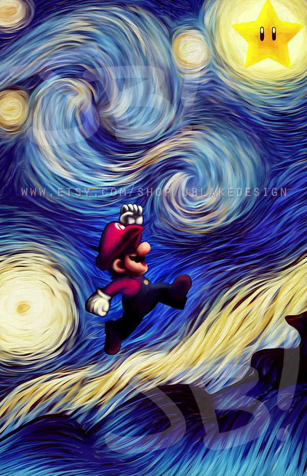 Mario Starry Night Van Gogh Print