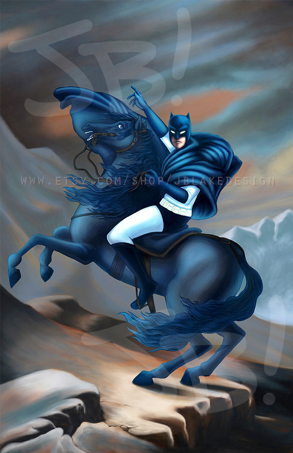 The Dark Knight Crossing the Alps (Classical painting parody artwork)- Batman print