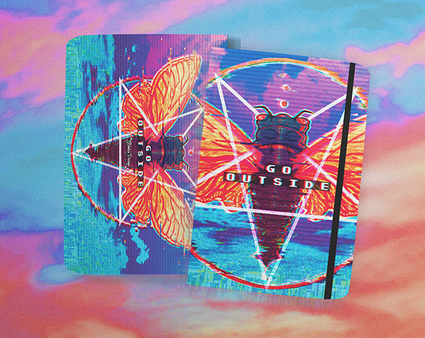 Hardcover A5 notebook- Cicada Vaporwave Glitch