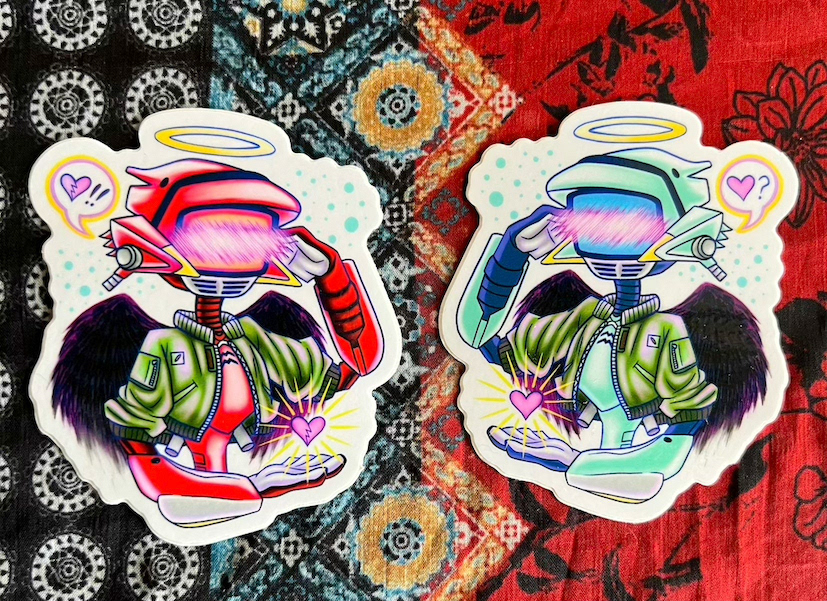 FLCL canti stickers- I love drawing old school anime merch for my customers