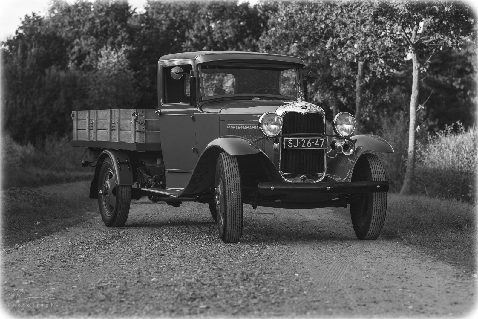 T-Ford pickup truck zwart wit